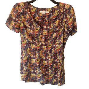 Boden Colorful Floral Short Sleeve Vneck Womens Top 4 Career Casual Classic
